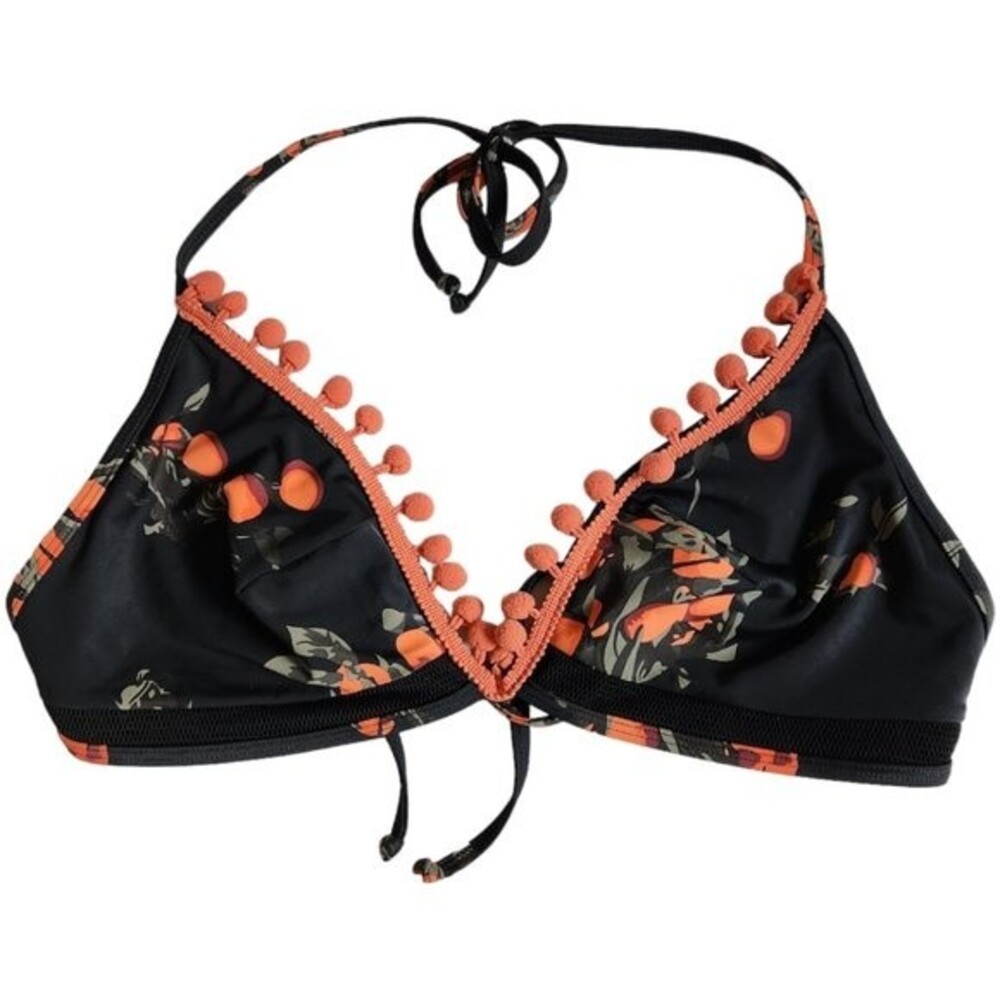 Cocoship black tangerine v neck swim suit bathing suit bikini top sz 14